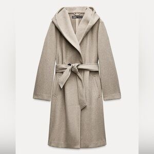 Zara Belted Soft Hooded Coat Beige
